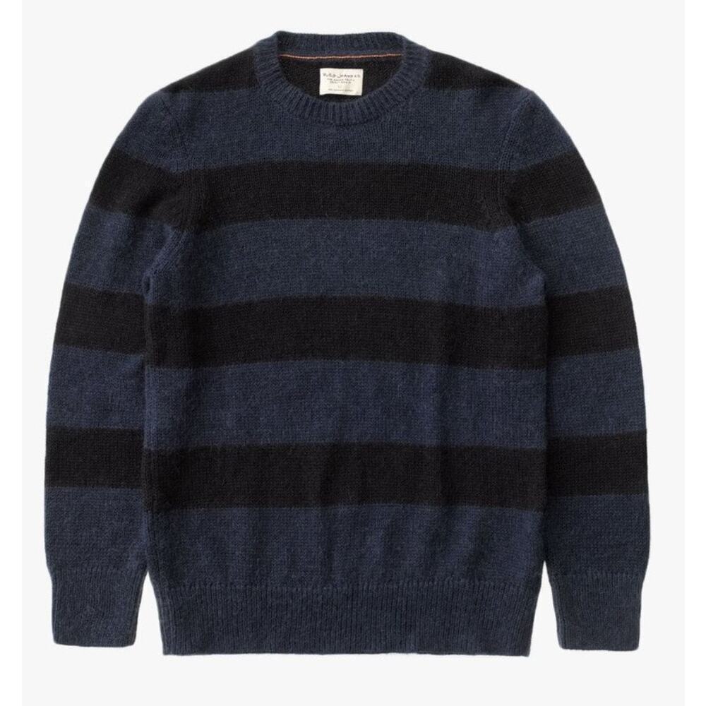 Nudie Jeans Hampus Striped‎ Mohair Blend Sweater Black Navy Stripe size M